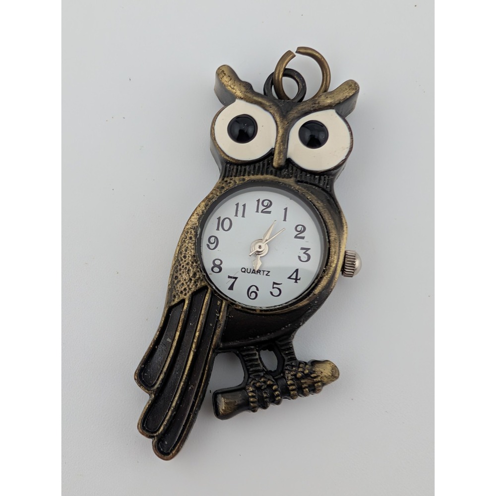 Owl Pendant Watch Antique Bronze‎ White Dial, No Chain- New Battery